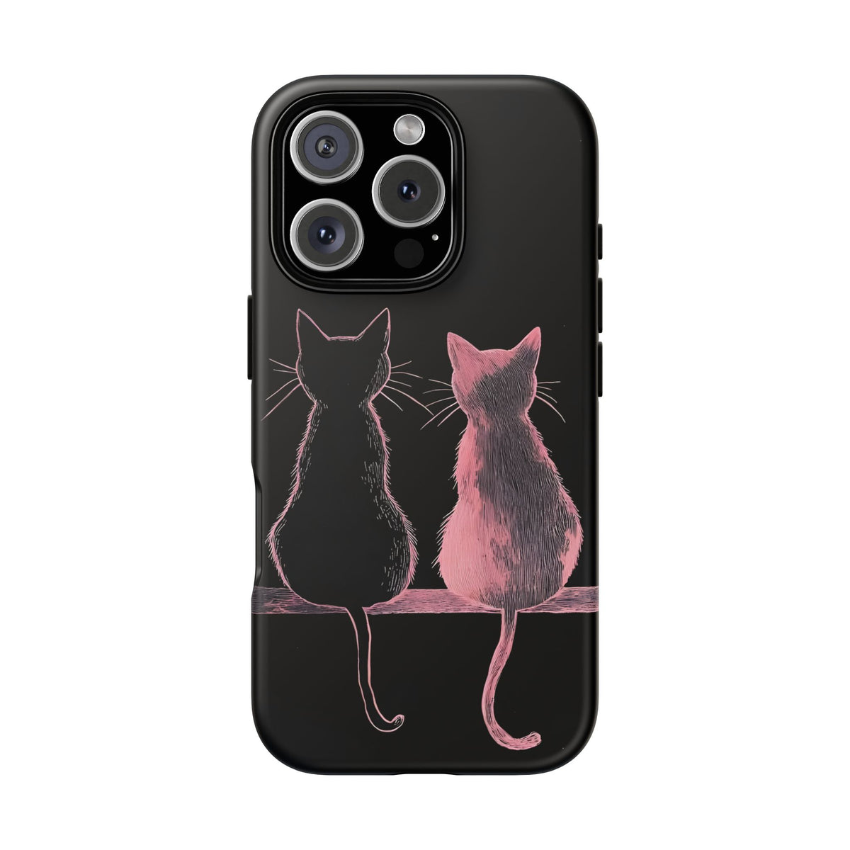 Cute Pink Cats Tough Phone Case – Protective iPhone Cover with Kittens Silhouette