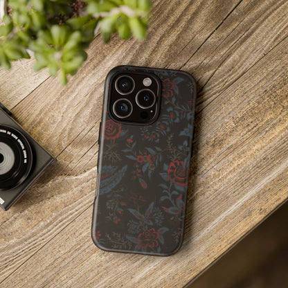 Floral Noir Tough Phone Case — Dark Rose Protective Cover