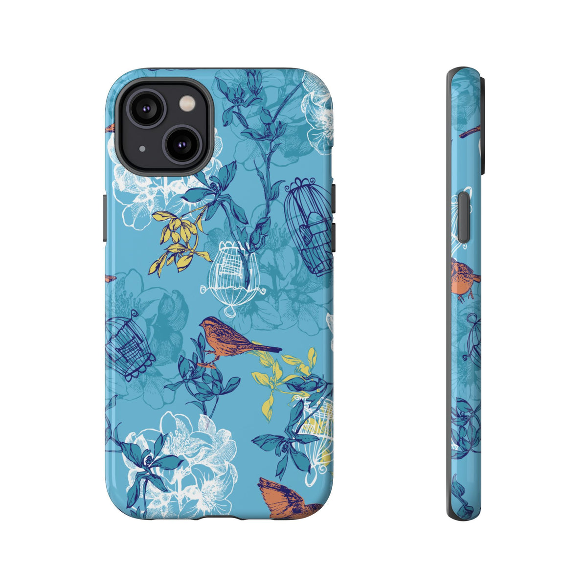 Floral Bird Tough Phone Case — Blue Birdcage Pattern
