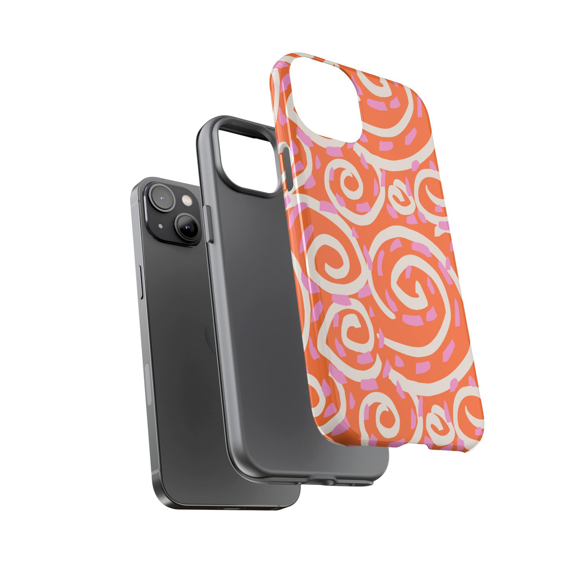 Spiral Swirl Tough Phone Case – Bright Orange & Pink Abstract Protection