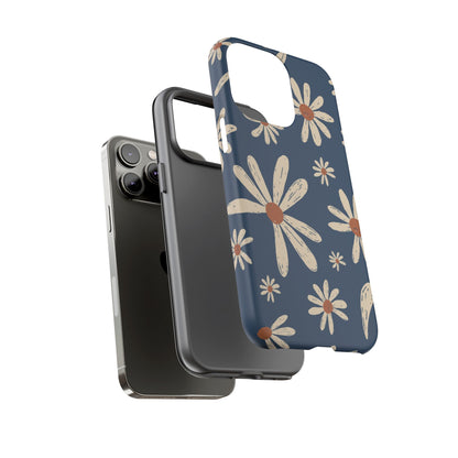 Daisy Pattern Tough Phone Case – Navy Floral Protective Cover