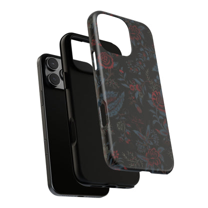 Floral Noir Tough Phone Case — Dark Rose Protective Cover