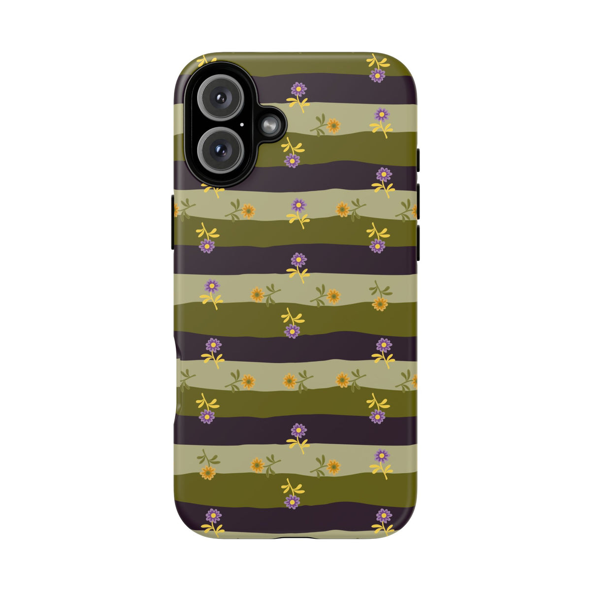 Floral Stripe Tough Phone Case — Olive & Plum Protective Cover