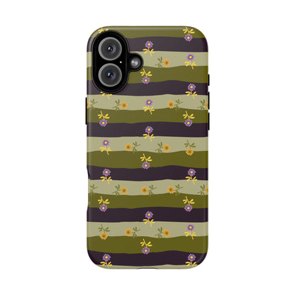 Floral Stripe Tough Phone Case — Olive & Plum Protective Cover