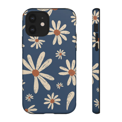Daisy Pattern Tough Phone Case – Navy Floral Protective Cover