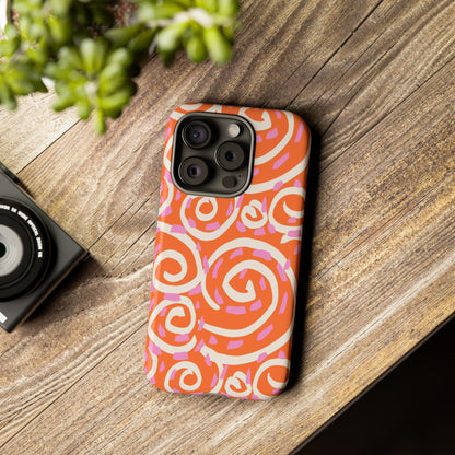 Spiral Swirl Tough Phone Case – Bright Orange & Pink Abstract Protection