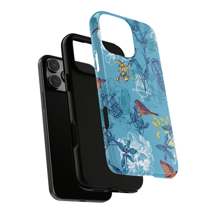 Floral Bird Tough Phone Case — Blue Birdcage Pattern