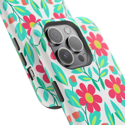 Floral Magnetic Impact-Resistant Phone Case — Pink & Teal Flower Pattern
