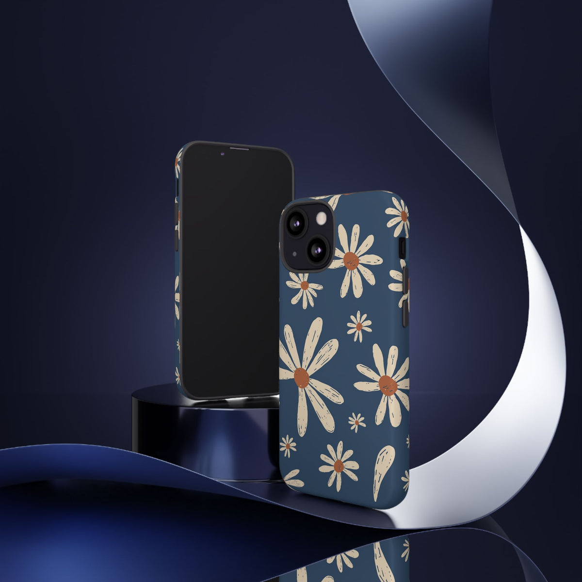 Daisy Pattern Tough Phone Case – Navy Floral Protective Cover