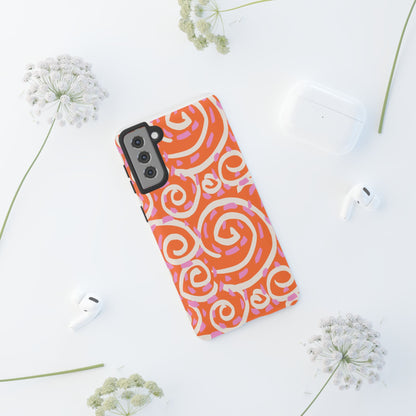 Spiral Swirl Tough Phone Case – Bright Orange & Pink Abstract Protection