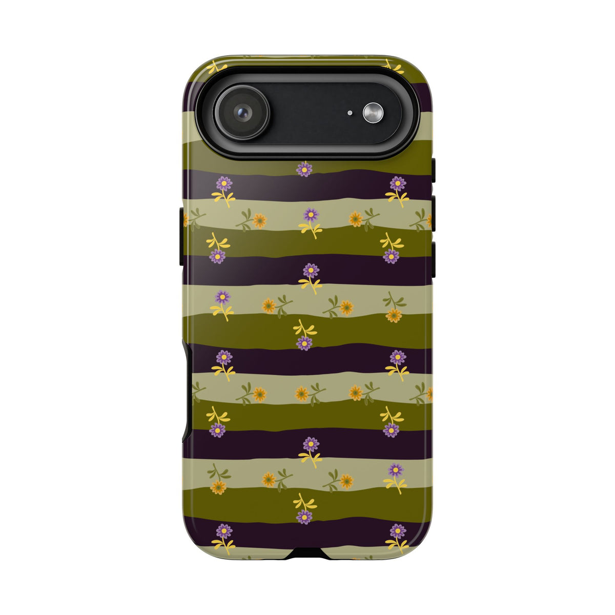 Floral Stripe Tough Phone Case — Olive & Plum Protective Cover