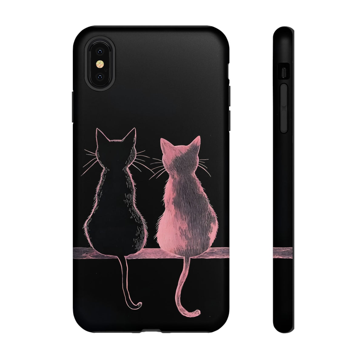 Cute Pink Cats Tough Phone Case – Protective iPhone Cover with Kittens Silhouette