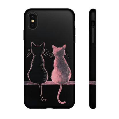 Cute Pink Cats Tough Phone Case – Protective iPhone Cover with Kittens Silhouette