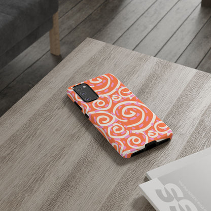 Spiral Swirl Tough Phone Case – Bright Orange & Pink Abstract Protection