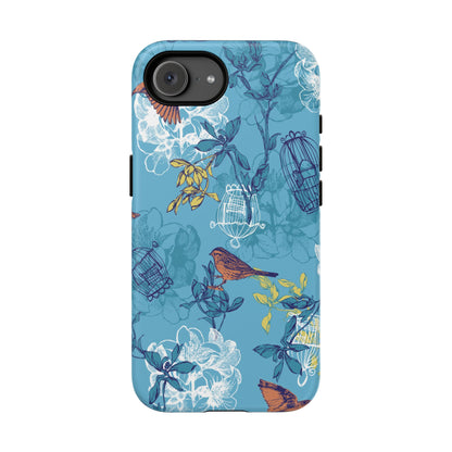 Floral Bird Tough Phone Case — Blue Birdcage Pattern