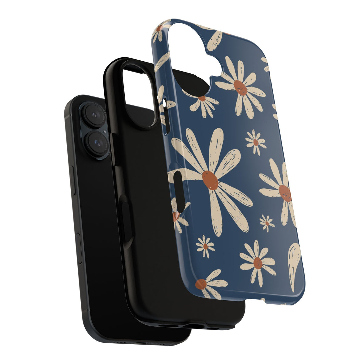 Daisy Pattern Tough Phone Case – Navy Floral Protective Cover