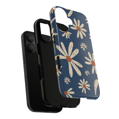 Daisy Pattern Tough Phone Case – Navy Floral Protective Cover