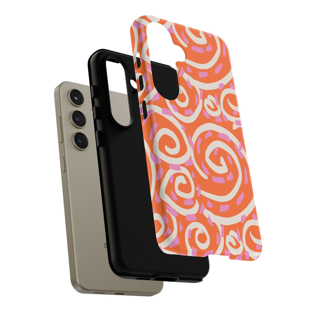Spiral Swirl Tough Phone Case – Bright Orange & Pink Abstract Protection