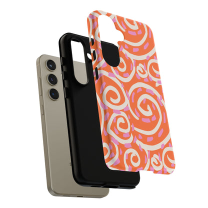 Spiral Swirl Tough Phone Case – Bright Orange & Pink Abstract Protection