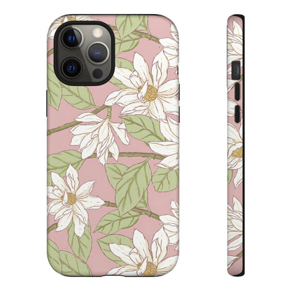 Floral Magnolia Tough Phone Case — Pink Botanical Protective Case