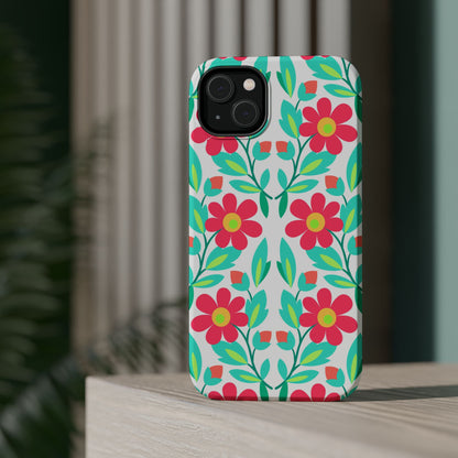 Floral Magnetic Impact-Resistant Phone Case — Pink & Teal Flower Pattern