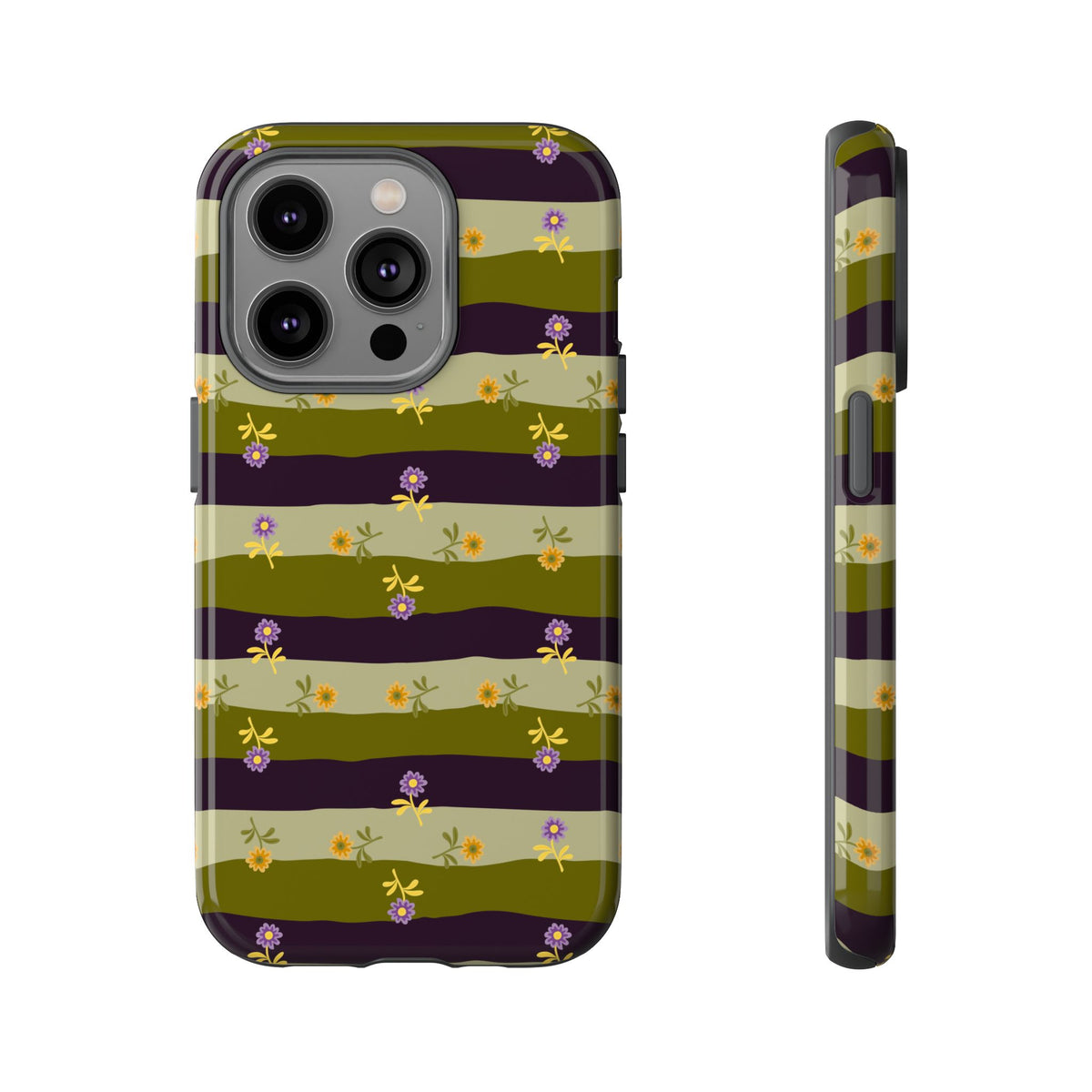 Floral Stripe Tough Phone Case — Olive & Plum Protective Cover