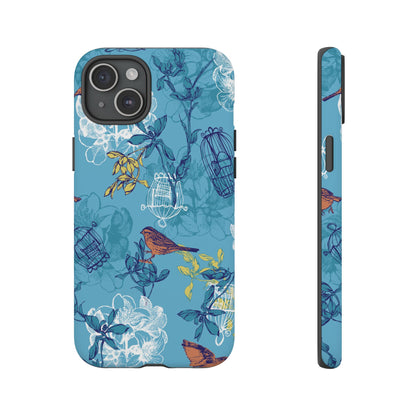 Floral Bird Tough Phone Case — Blue Birdcage Pattern