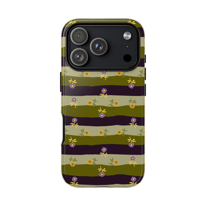 Floral Stripe Tough Phone Case — Olive & Plum Protective Cover
