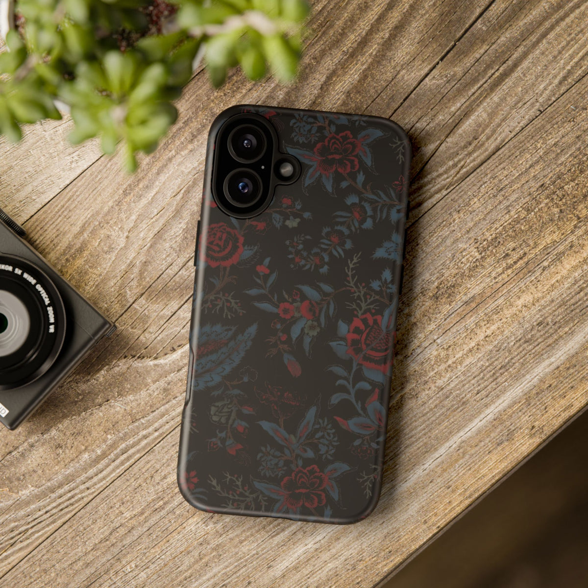 Floral Noir Tough Phone Case — Dark Rose Protective Cover