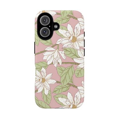 Floral Magnolia Tough Phone Case — Pink Botanical Protective Case