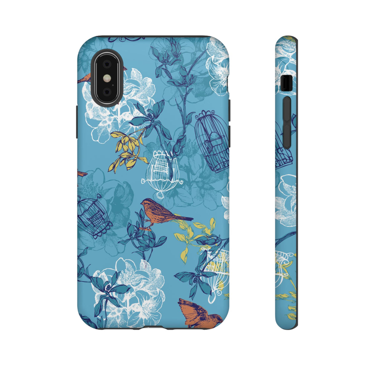 Floral Bird Tough Phone Case — Blue Birdcage Pattern