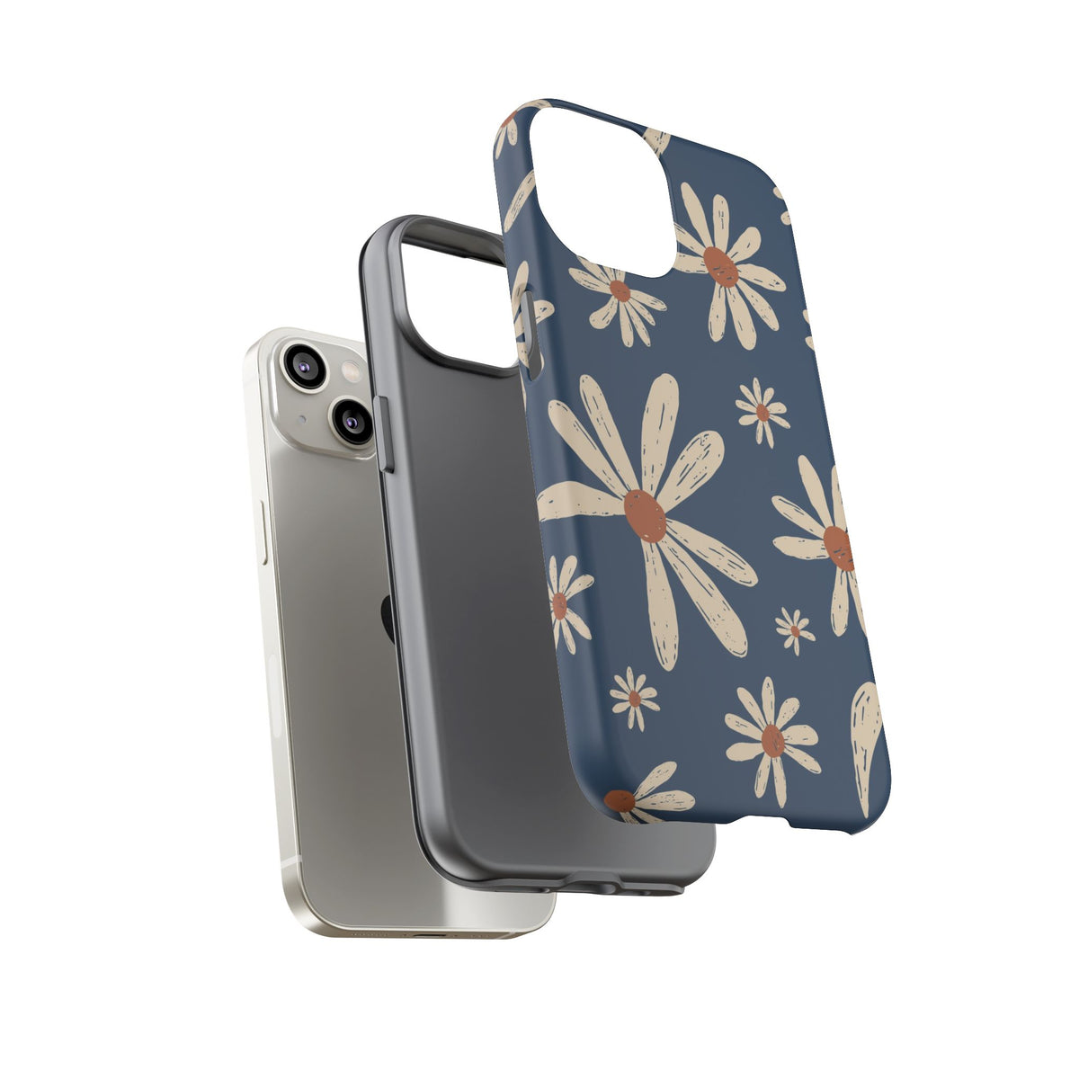 Daisy Pattern Tough Phone Case – Navy Floral Protective Cover