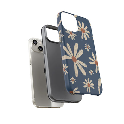 Daisy Pattern Tough Phone Case – Navy Floral Protective Cover