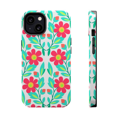 Floral Magnetic Impact-Resistant Phone Case — Pink & Teal Flower Pattern