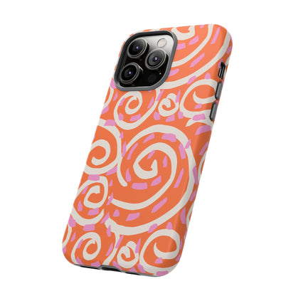 Spiral Swirl Tough Phone Case – Bright Orange & Pink Abstract Protection