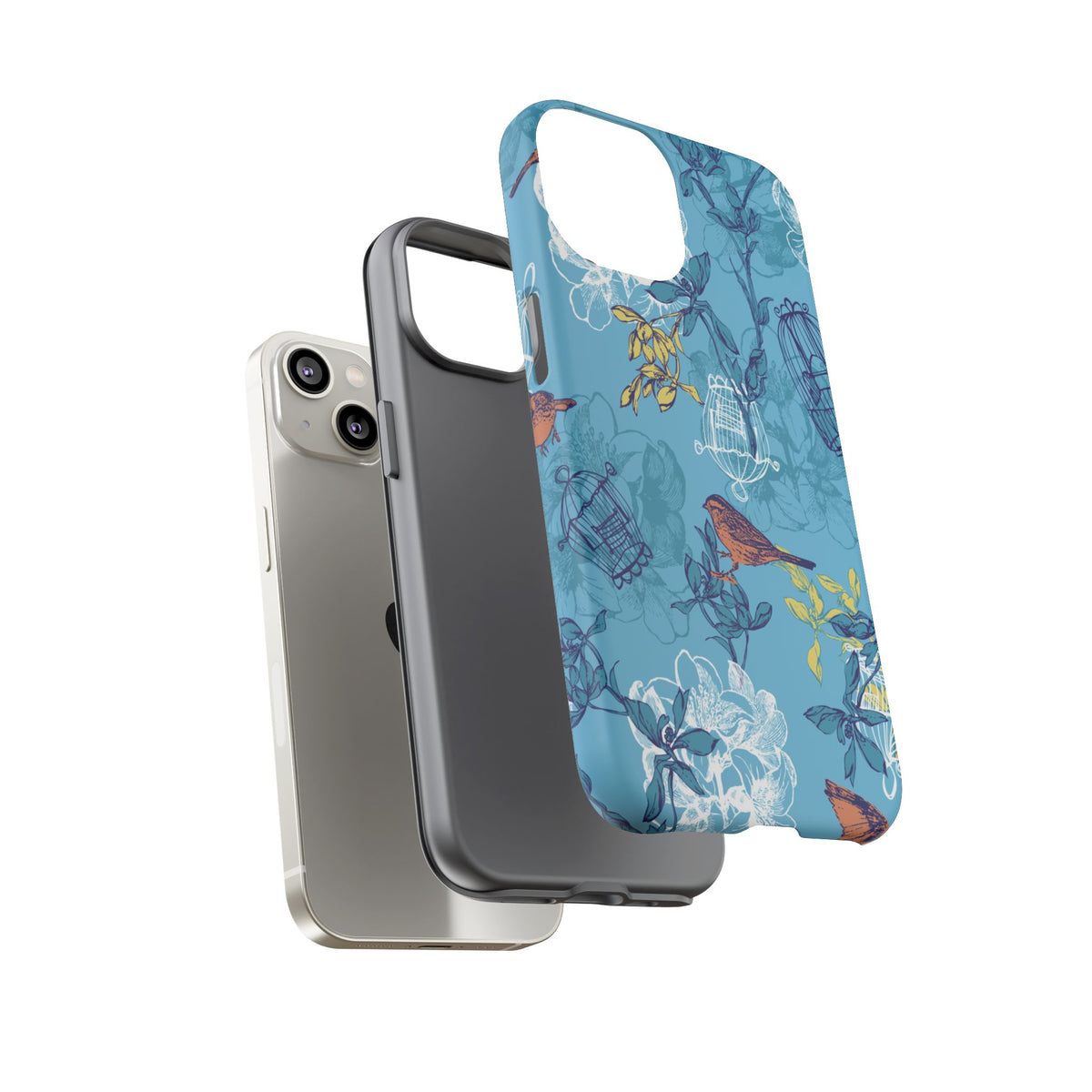 Floral Bird Tough Phone Case — Blue Birdcage Pattern