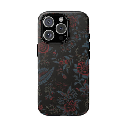 Floral Noir Tough Phone Case — Dark Rose Protective Cover