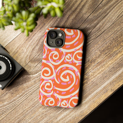 Spiral Swirl Tough Phone Case – Bright Orange & Pink Abstract Protection