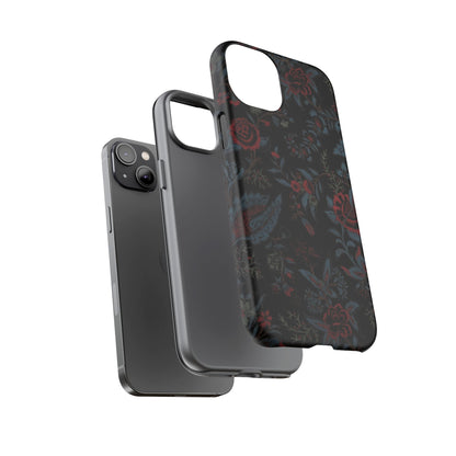 Floral Noir Tough Phone Case — Dark Rose Protective Cover