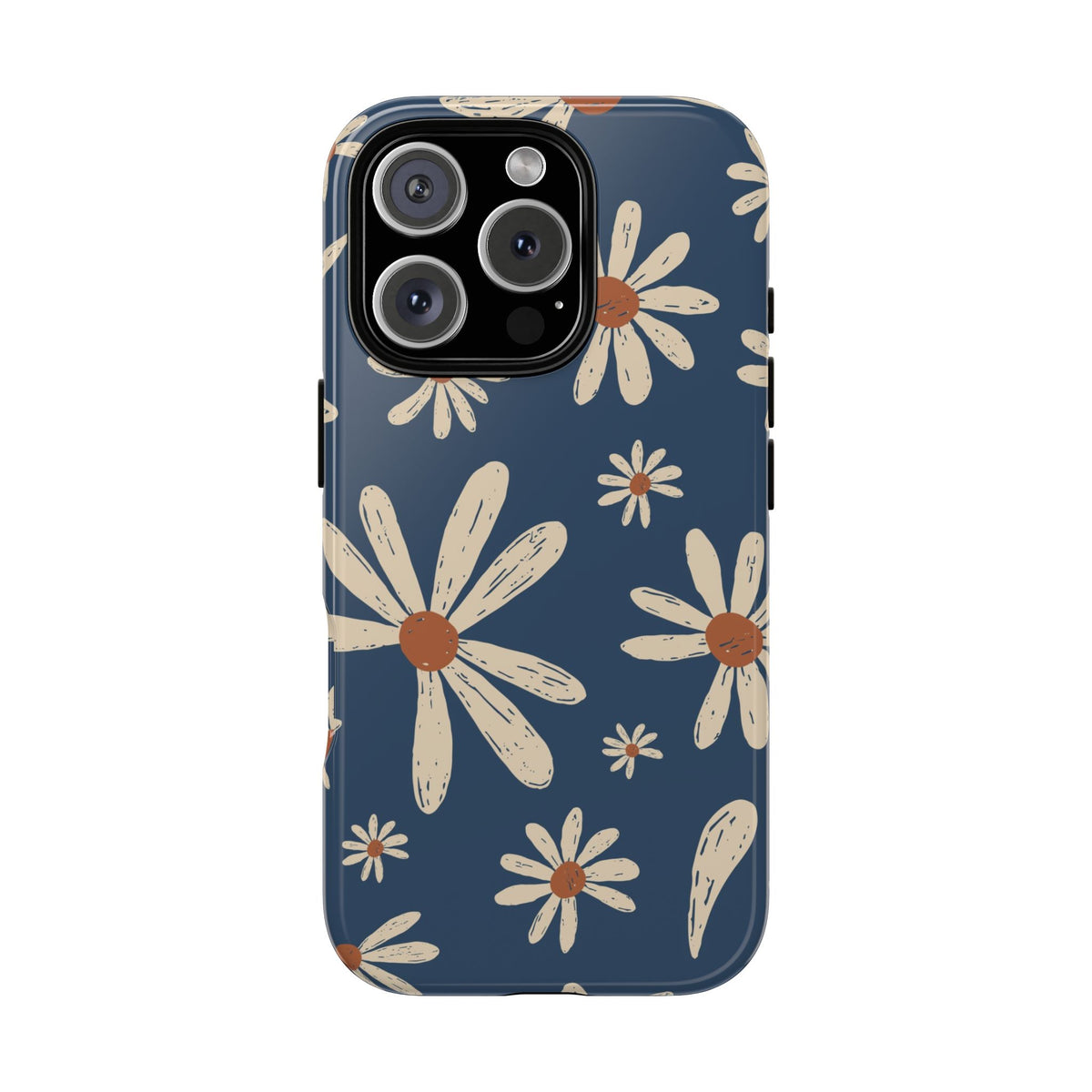 Daisy Pattern Tough Phone Case – Navy Floral Protective Cover