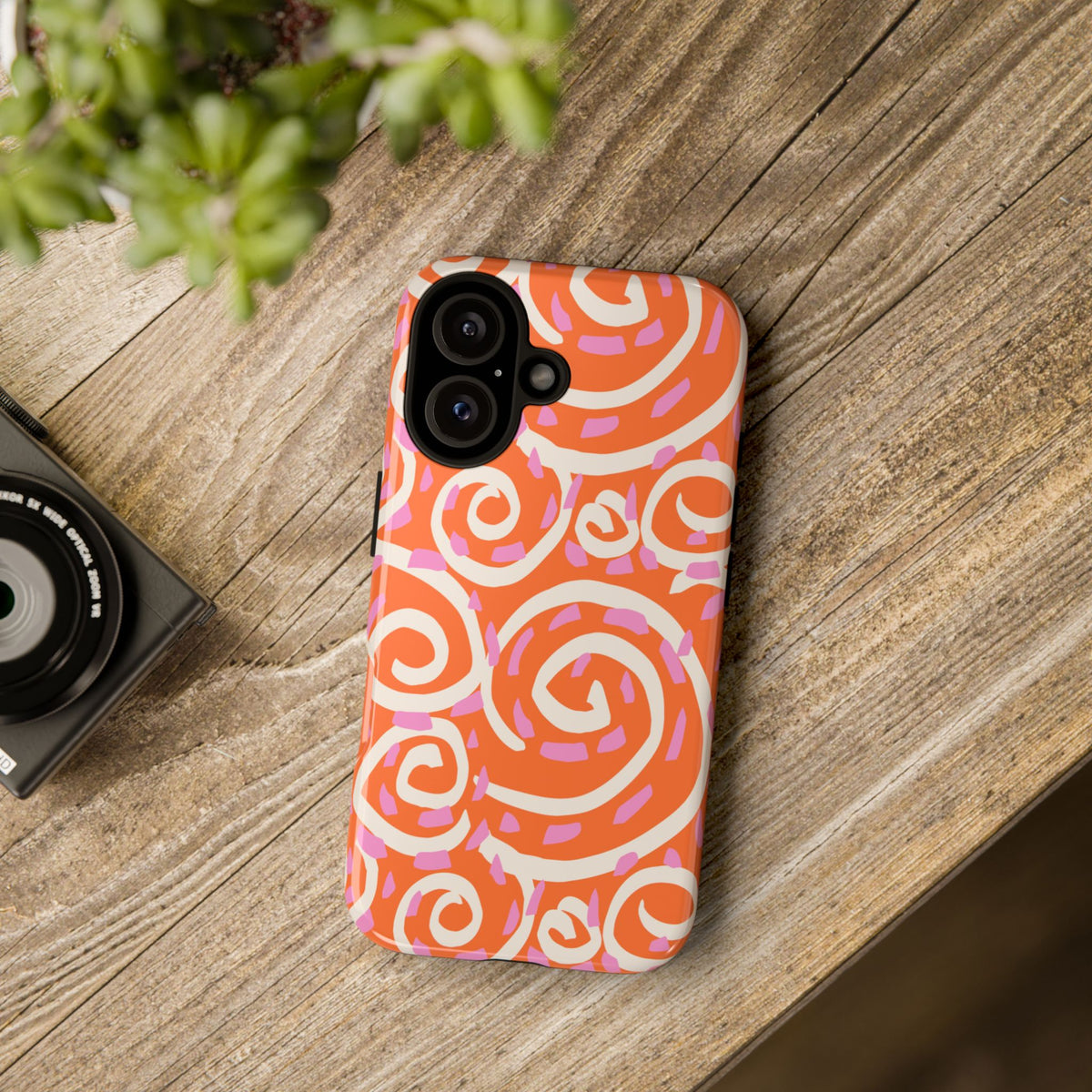Spiral Swirl Tough Phone Case – Bright Orange & Pink Abstract Protection