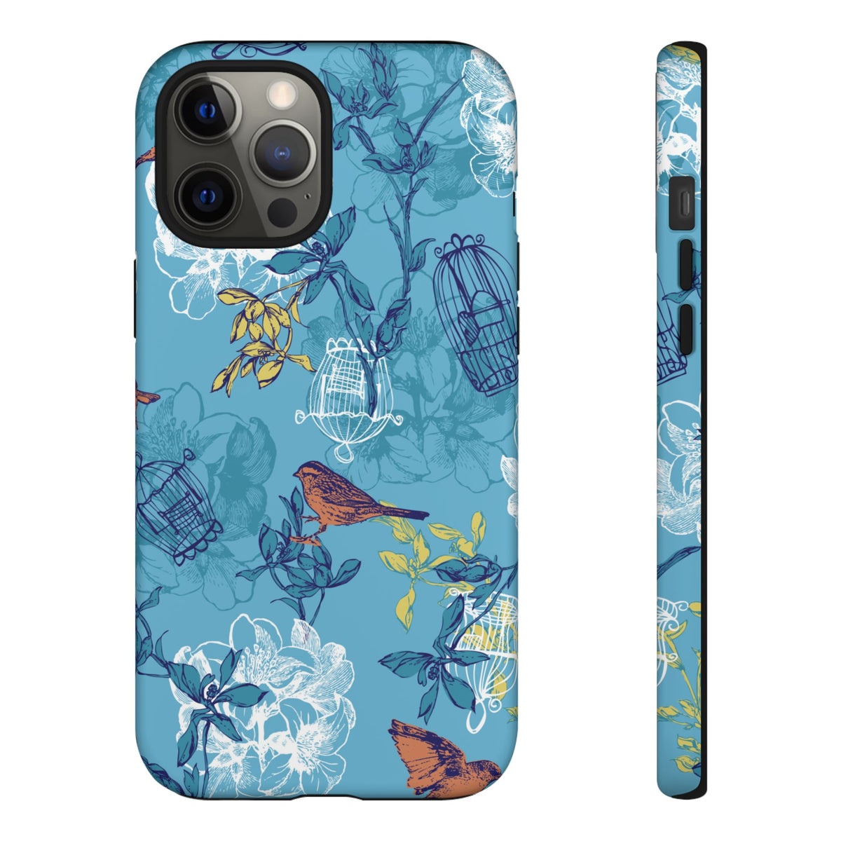 Floral Bird Tough Phone Case — Blue Birdcage Pattern