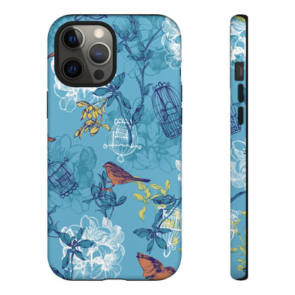 Floral Bird Tough Phone Case — Blue Birdcage Pattern