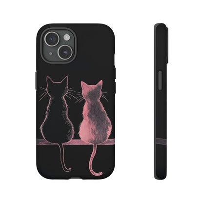 Cute Pink Cats Tough Phone Case – Protective iPhone Cover with Kittens Silhouette