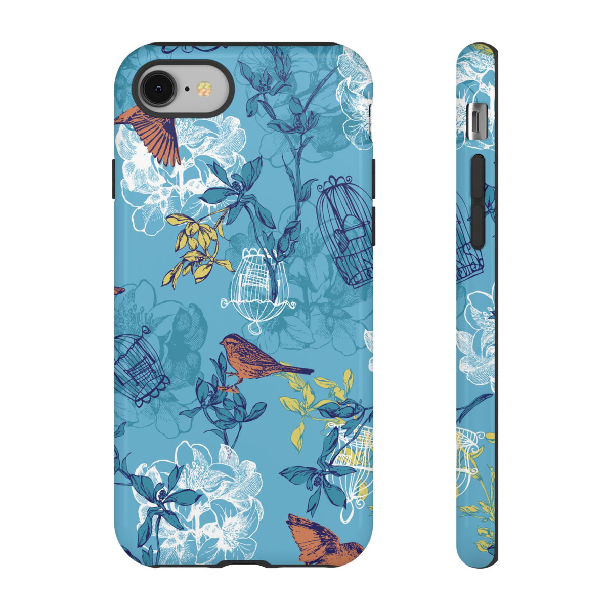 Floral Bird Tough Phone Case — Blue Birdcage Pattern