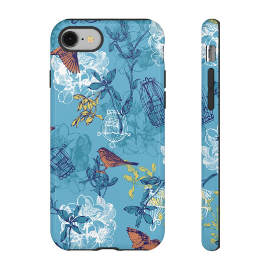Floral Bird Tough Phone Case — Blue Birdcage Pattern