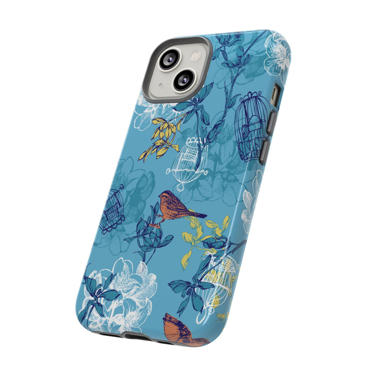 Floral Bird Tough Phone Case — Blue Birdcage Pattern