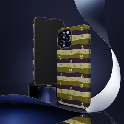 Floral Stripe Tough Phone Case — Olive & Plum Protective Cover