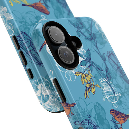 Floral Bird Tough Phone Case — Blue Birdcage Pattern
