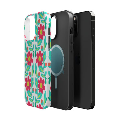 Floral Magnetic Impact-Resistant Phone Case — Pink & Teal Flower Pattern